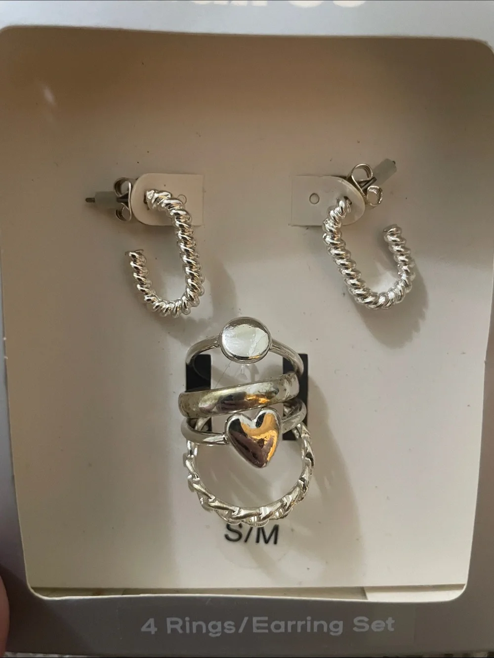 Claire's Silver Tone Kids Ring and Hoop Earring Set